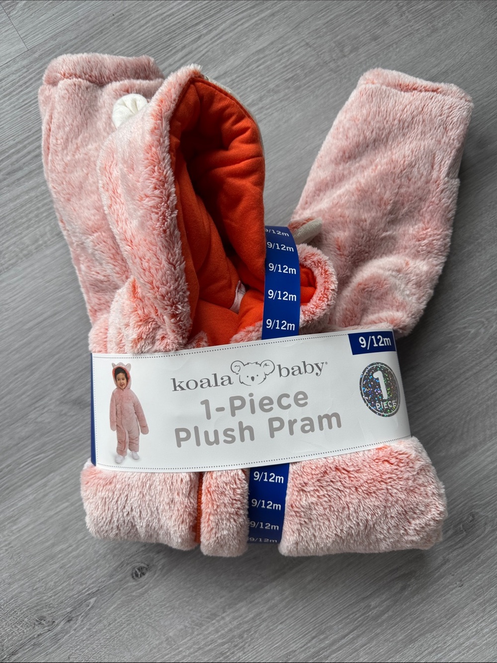 Koala Kids Plush 1-Piece Pram Suit - Coral Pink with Orange Lining